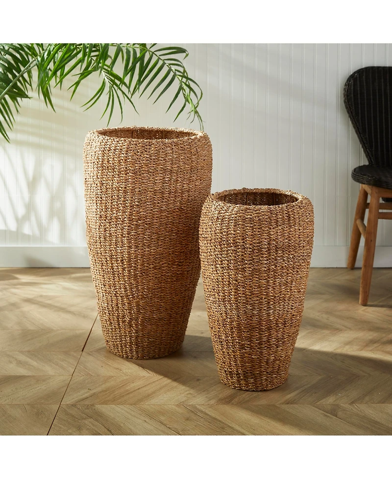 Seagrass Tall Round Planters, Set Of 2