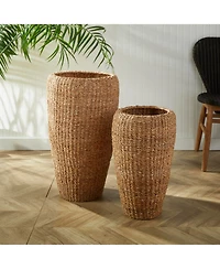 Seagrass Tall Round Planters, Set Of 2
