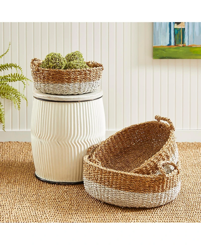 Seagrass Shallow Baskets With Handles Set of 3