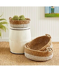 Seagrass Shallow Baskets With Handles Set of 3