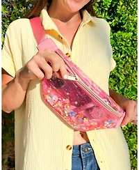 Packed Party Clear Pink Confetti Belt Bag, Fashionable Designer Fanny Pack For Women
