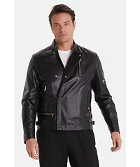 Furniq Uk Men's Leather Biker Jacket, Black