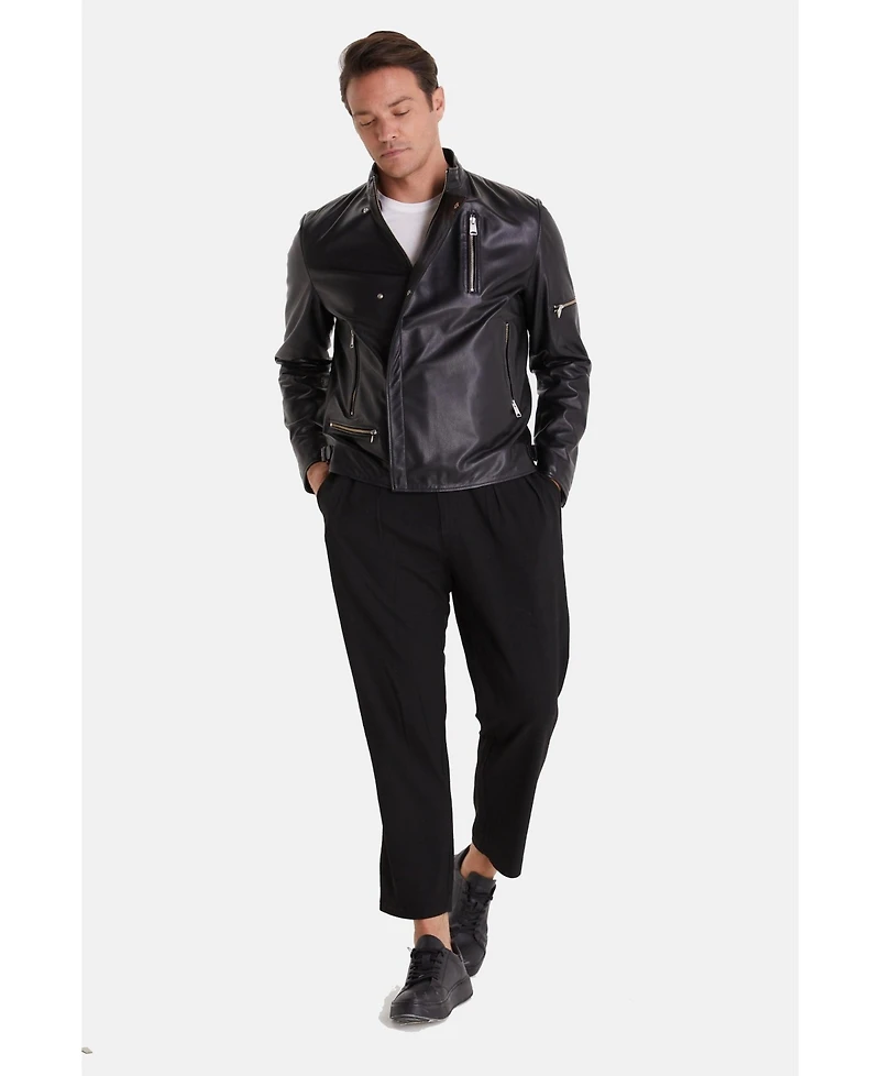 Furniq Uk Men's Leather Biker Jacket, Black
