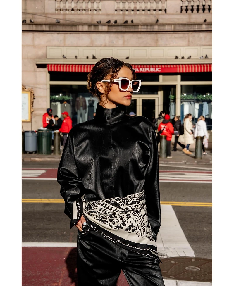 Jessie Zhao New York Double Sided Wool Silk Scarf Of Black Garden