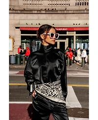 Jessie Zhao New York Double Sided Wool Silk Scarf Of Black Garden