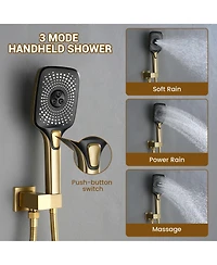 Casainc Two Functions 16 Inch Wall Mounted Thermostatic Shower System With Body Jets 3-functions Handheld