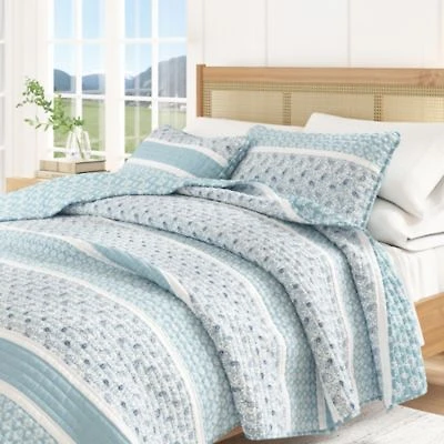 Linery Co. Stripe Paisley Microfiber Quilt Set With Shams