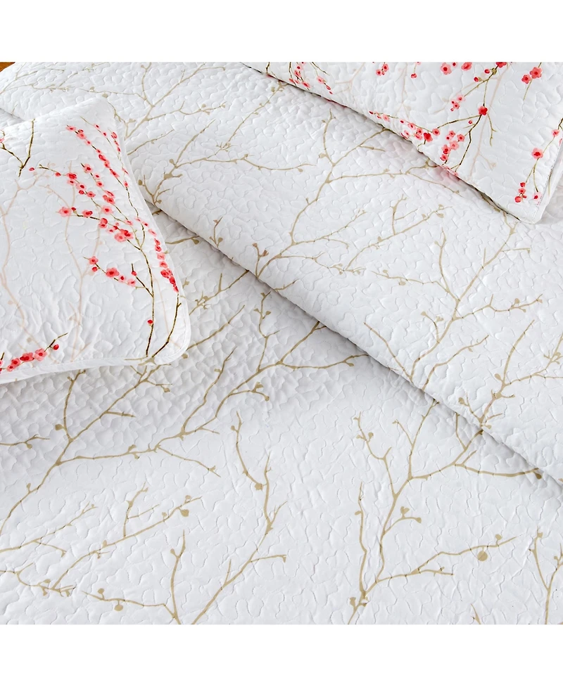 Linery & Co. Cherry Blossom Floral Microfiber Quilt Set With Shams