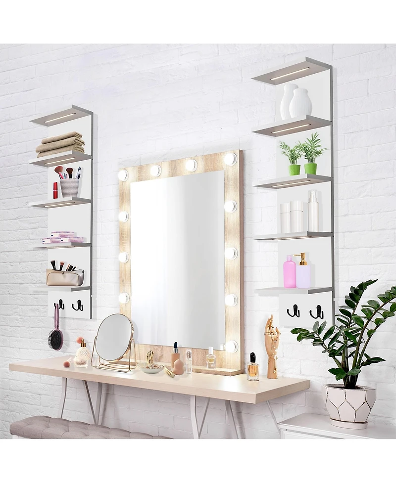Sorbus 5 Tier Wall Mounted Floating Shelf Unit with Led Lights - Home Decor and Storage Organizer