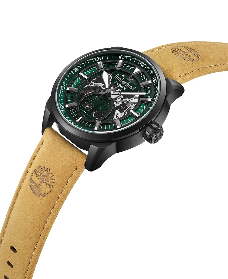 Timberland Men's Automatic Tan Genuine Leather Watch, 44mm