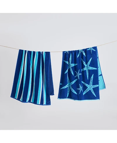 Linery & Co. 100% Cotton Jacquard 2 Pack Summer Beach Towels, 30" x 60"