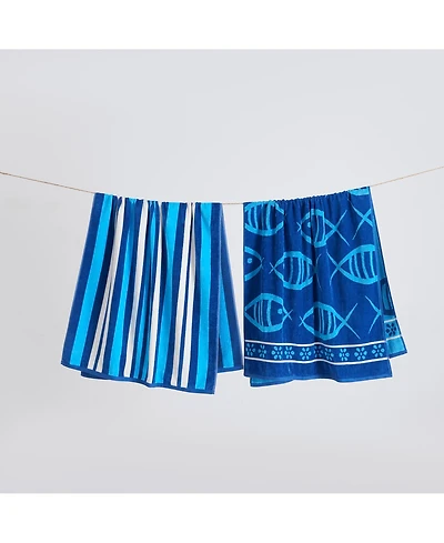 Linery & Co. 100% Cotton Jacquard 2 Pack Summer Beach Towels, 30" x 60"