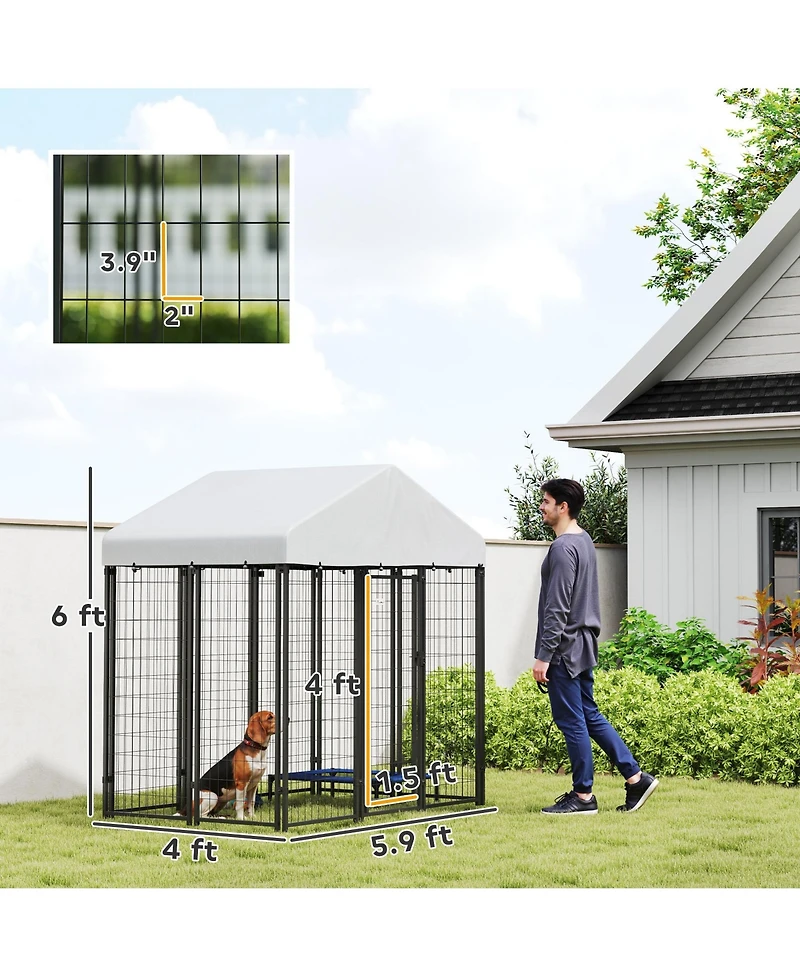 PawHut Outdoor Dog Kennel, Dog Playpen Enclosure with Roof