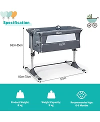 Gouun Height Adjustable Baby Side Crib with Music Box & Toys