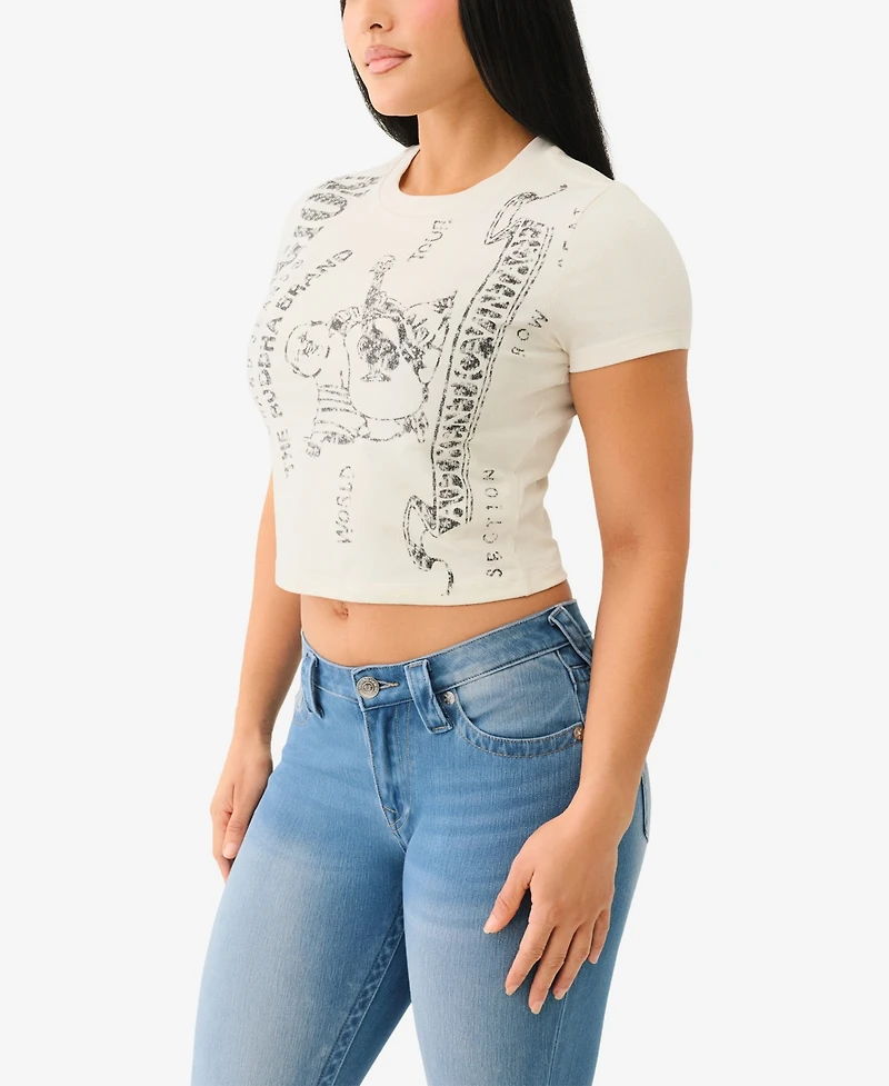 True Religion Women's Ss Heritage Logo Baby Crewneck T-Shirt