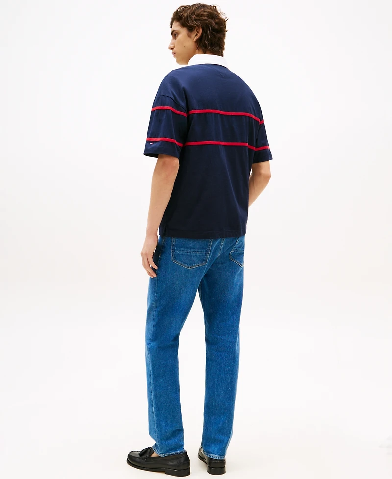 Tommy Hilfiger Men's Americana Colorblock Short Sleeve Rugby Polo Shirt
