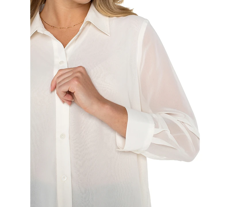 Liverpool Los Angeles Women's Long Sleeve Woven Shirt with Pleated Back Top