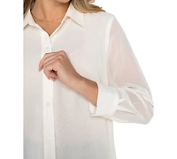 Liverpool Los Angeles Women's Long Sleeve Woven Shirt with Pleated Back Top