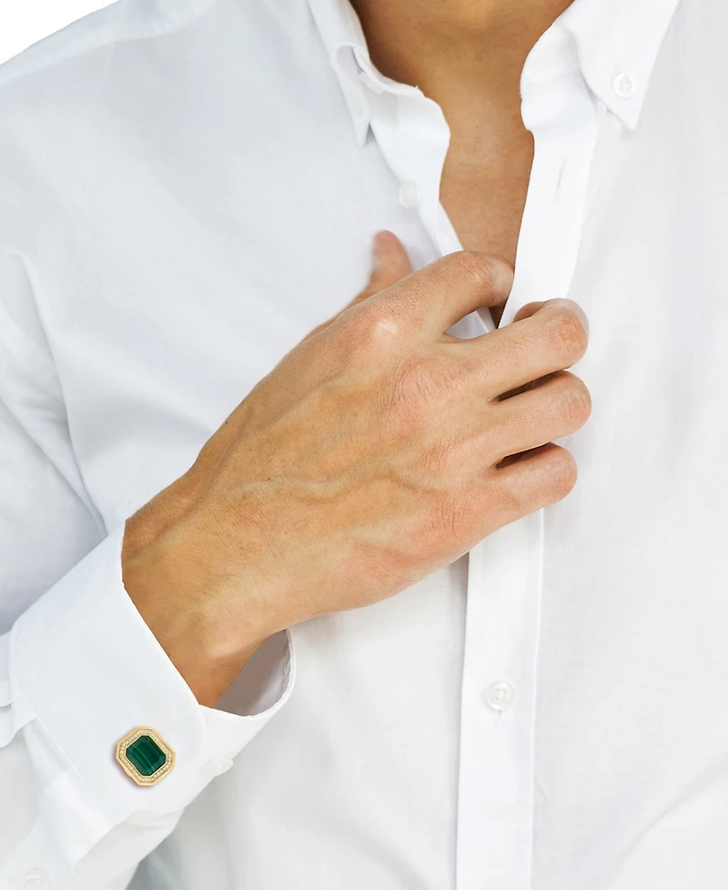 Effy Men's Malachite & Diamond (3/8 ct. t.w.) Octagon Cufflinks in Gold-Plated Sterling Silver