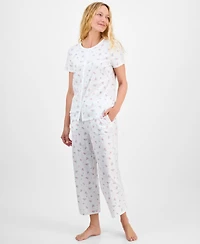 Charter Club Women's 2-Pc. Cotton Printed Cropped Pajamas Set, Created for Macy's