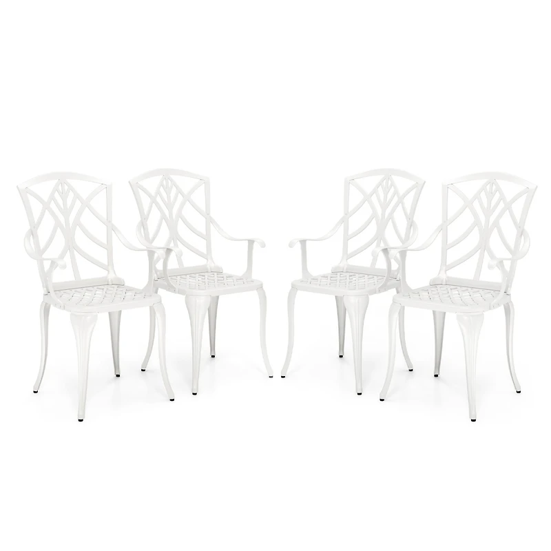 5 Pcs Patio Table Chair Set Outdoor Cast Aluminum Patio Set with Umbrella Hole