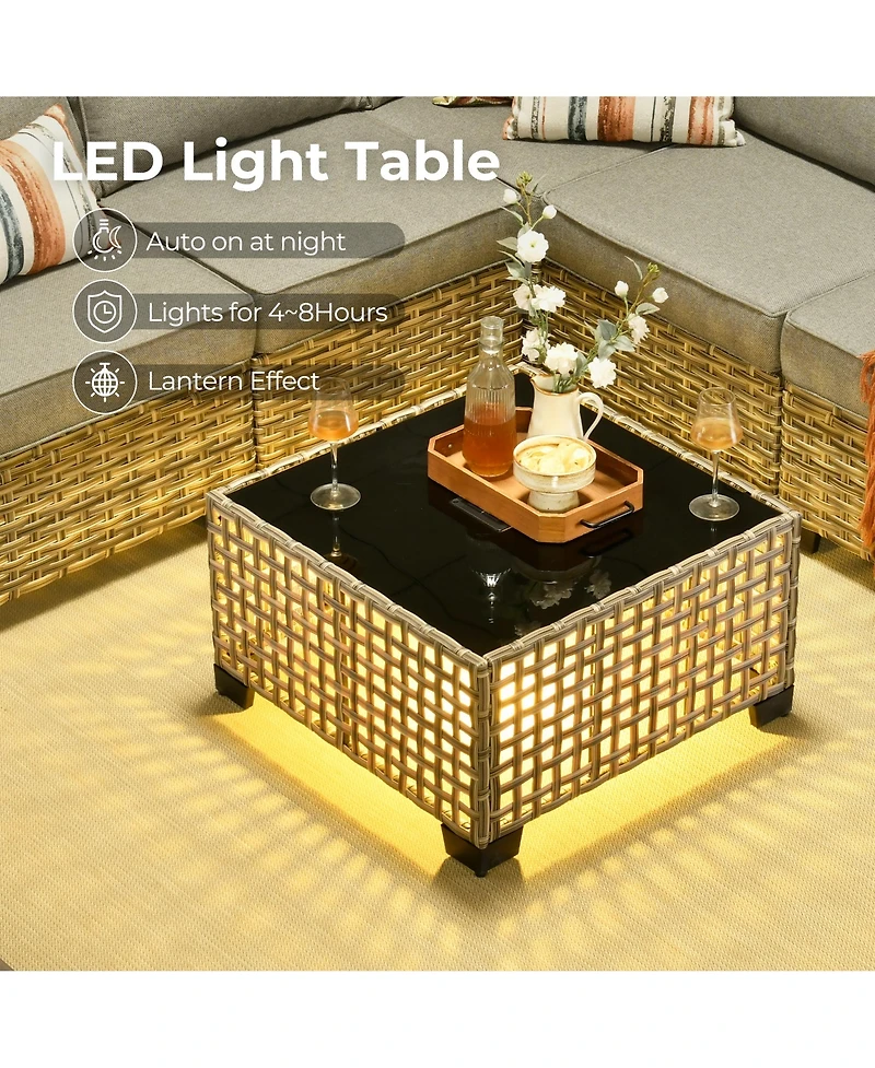 Xizzi Outdoor Patio Furniture Set,6 Pieces Rattan Sectional Set,Outside Coversation Set with Extra Deep Sofa Couch and Solar C