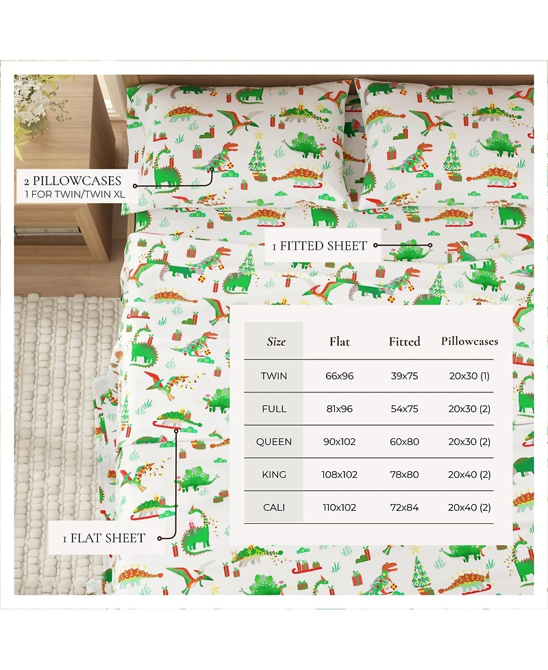 Linery & Co. Ultra-Soft Turkish Cotton Flannel Christmas Print Sheet Set
