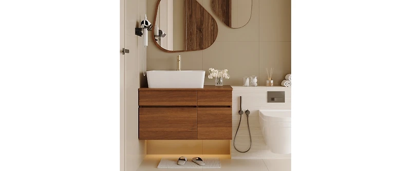 24" Single Sink Wall Mounted Bath Vanity in White with White Ceramic Top