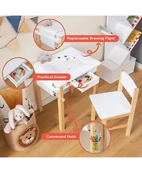 Kids Art Table and Chair Set with Drawer Paper Roll and 2 Markers
