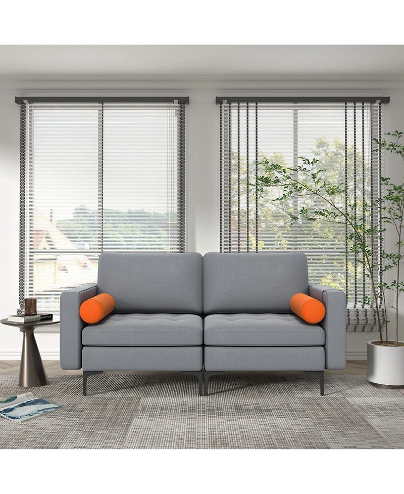 Modern Loveseat Sofa with 2 Bolsters and Side Storage Pocket