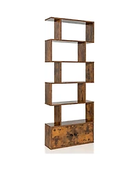 6-Tier S-Shaped Freestanding Bookshelf with Cabinet and Doors