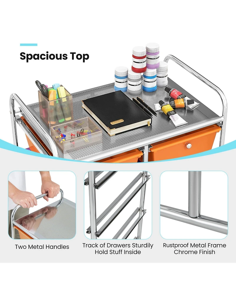 10-Drawer Rolling Storage Cart-Deep