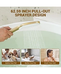 Casainc 2 Handles Deck Mounted Bathroom Tub Faucet Trim with Handshower