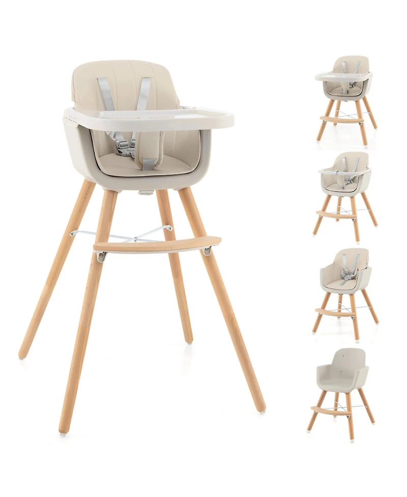 Gouun 3-in-1 Convertible Wooden High Chair with Cushion