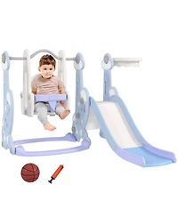 Qaba 4 in 1 Toddler Slide and Swing Set w/ Climber, Basketball Hoop,