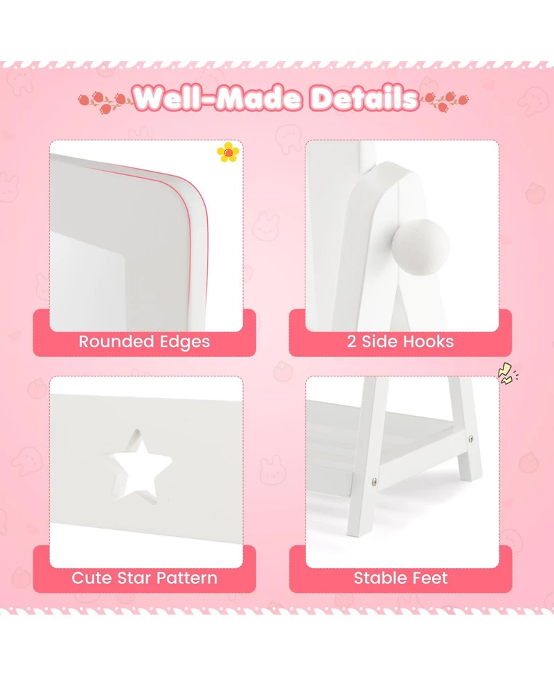 Kids Full Length Mirror 360 Degree Rotatable Dressing Mirror with Storage Bin
