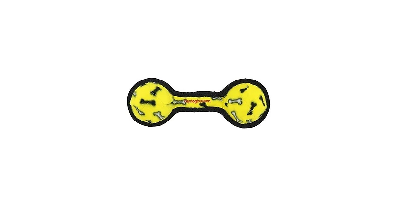 Tuffy Jr 2 Ball Tug Yellow Bone, 2 Pack Durable Squeaky Dog Toy