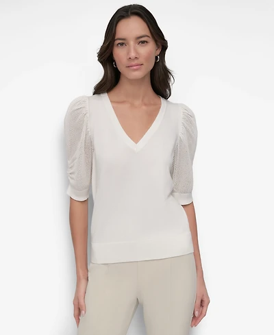 Dkny Women's Puff-Sleeve V-Neck Sweater