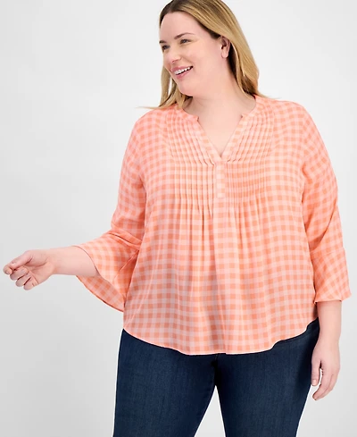 Style & Co Plus Printed Pintuck Top, Exclusively at Macy's