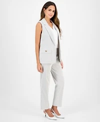 Kasper Womens Pinstriped Vest V Neck Top Pinstriped Pants