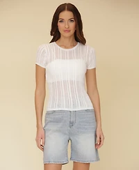 Avec Les Filles Women's Short-Sleeve Drop-Stitch Knit Top