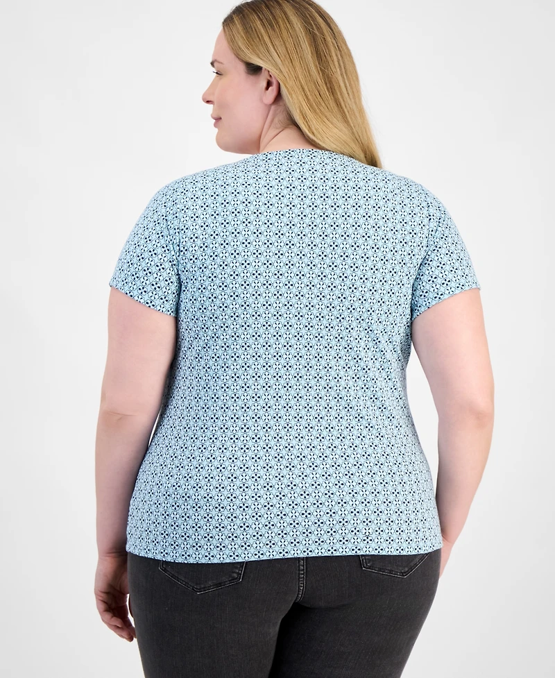 Style & Co Plus Size Printed Henley Top, Exclusively at Macy's