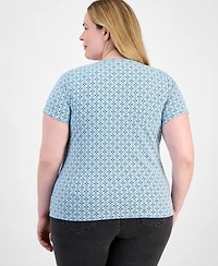 Style & Co Plus Size Printed Henley Top, Exclusively at Macy's