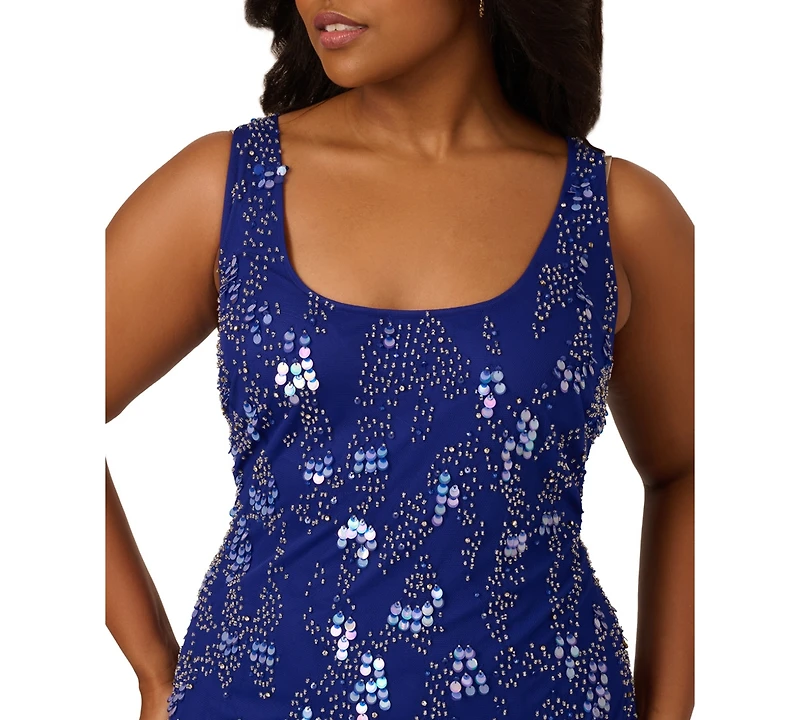 Adrianna Plus Scoop-Neck Beaded Mini Dress