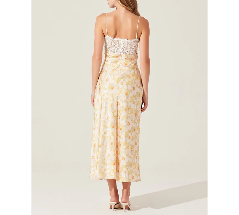 Astr the Label Women's Ivanna Floral Lace-Trim Sweetheart Maxi Dress