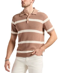 Men's Winder Short Sleeve Textured Striped Polo Sweater