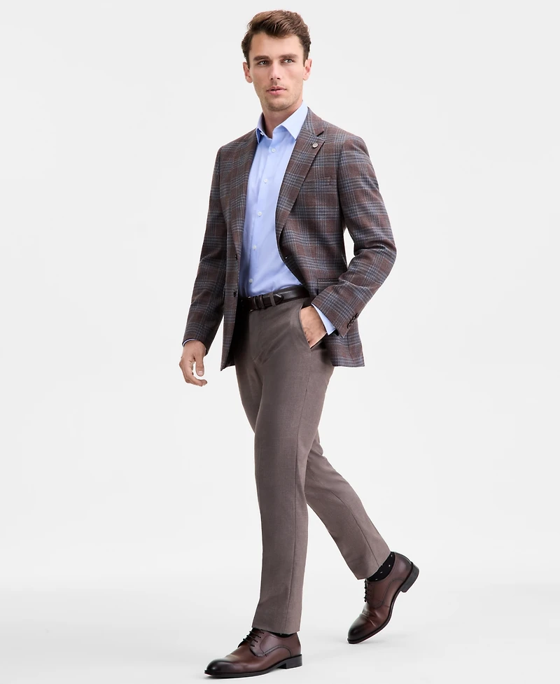 Ted by Baker Men's Modern-Fit Brown Blue Plaid Sport Coat