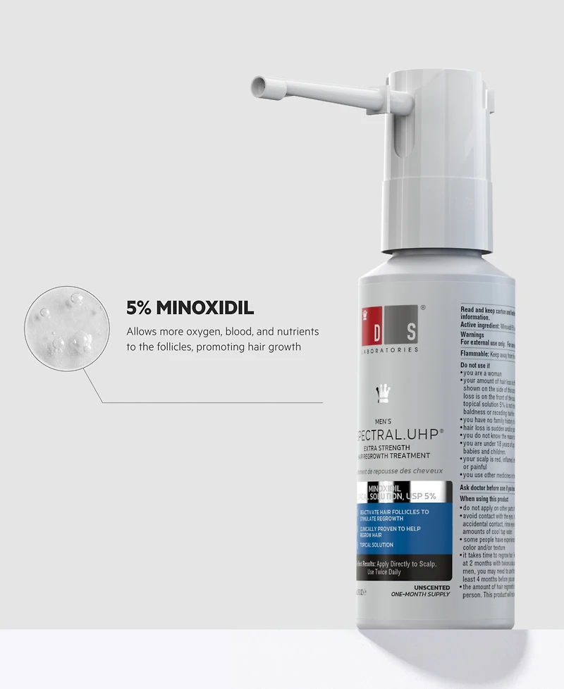 Ds Laboratories Spectral.uhp Men's Extra Strength Hair Regrowth Treatment With Minoxidil 5%, 60 ml
