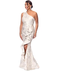 Xscape Petite One-Shoulder Metallic Jacquard Gown