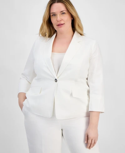 Kasper Plus Linen-Blend Blazer